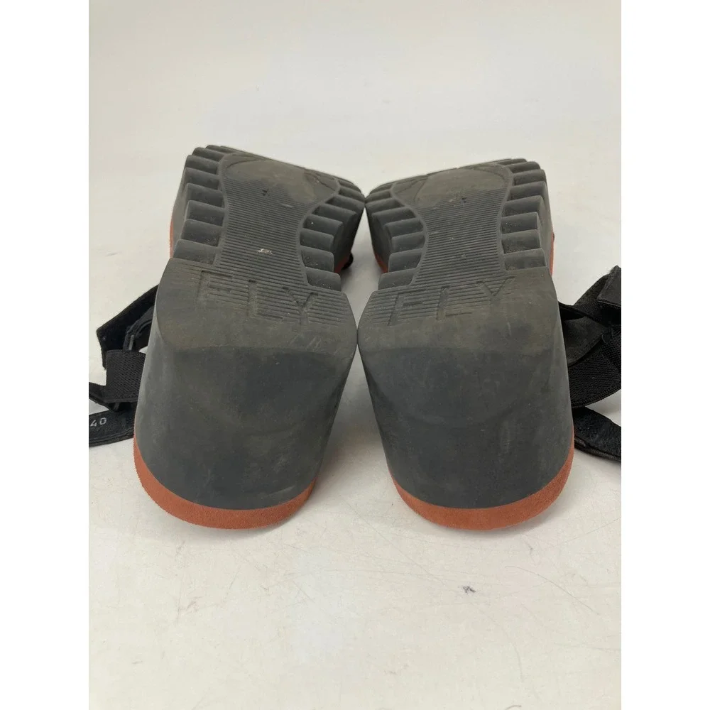 Fly London Platform Sandals Womens 40 Black Rust Excellent Chunky Wedge Strappy